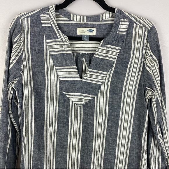 OLD Navy Chambray Striped Boho V Neck Linen Blend Top Medium - Picture 5 of 9